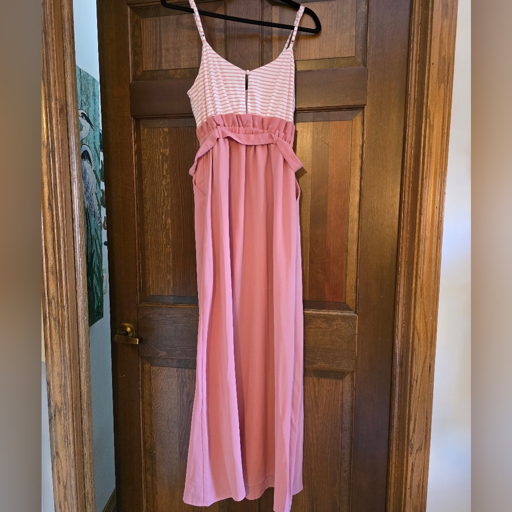 Pink stripe color block Maxi dress size SMALL